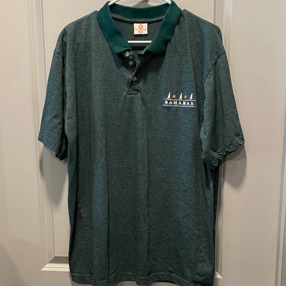 jo ann’s Other - Bahamas Sailboat Polo Shirt XXL Green Striped Embroidered Resort Vintage Travel
